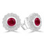 9/10 CTW Round Red Ruby Floral Halo Bezel Set Stud Earrings in 14K White Gold (MDR220101)
