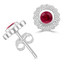 9/10 CTW Round Red Ruby Floral Halo Bezel Set Stud Earrings in 14K White Gold (MDR220101)