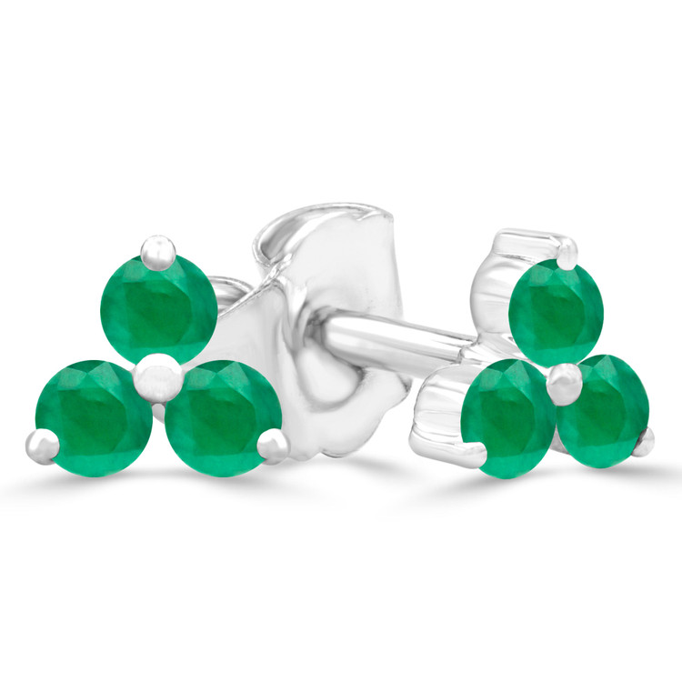 1/5 CTW Round Green Emerald Three-stone Stud Earrings in 14K White Gold (MDR220105)