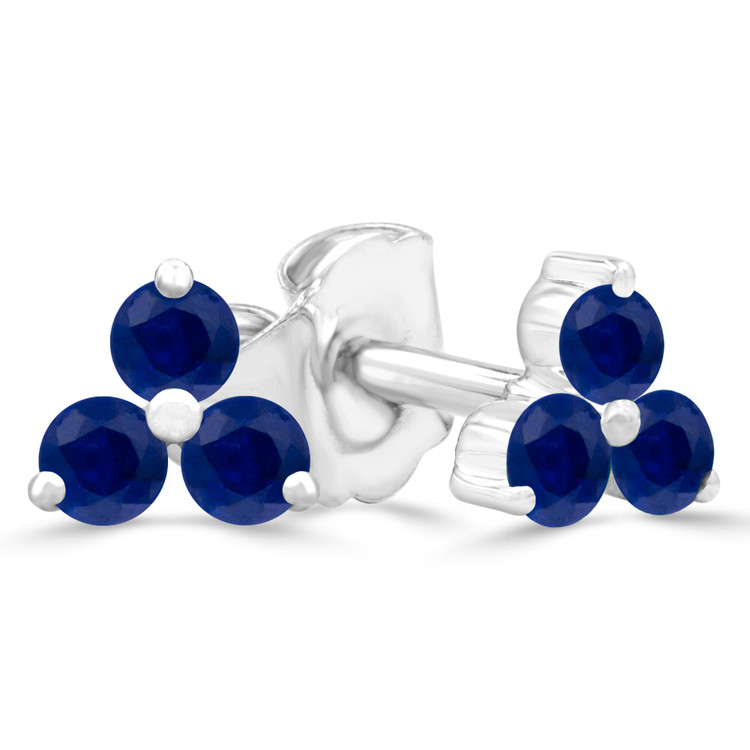 1/4 CTW Round Blue Sapphire Three-stone Stud Earrings in 14K White Gold (MDR220107)