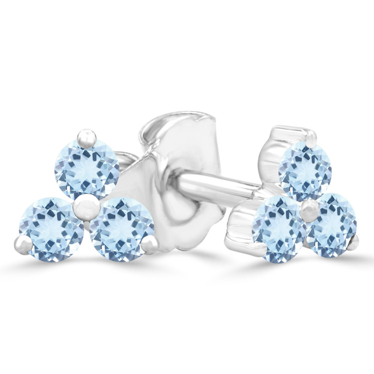 1/4 CTW Round Blue Topaz Three-stone Stud Earrings in 14K White Gold (MDR220108)