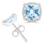 4 2/5 CTW Cushion Blue Topaz Cushion Halo Claw Prong Stud Earrings in 14K White Gold (MDR220113)