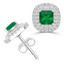 1 1/20 CTW Princess Green Emerald Double Cushion Halo Stud Earrings in 14K White Gold (MDR220115)