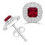 1 3/8 CTW Princess Red Ruby Double Cushion Halo Stud Earrings in 14K White Gold (MDR220116)