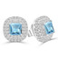 1 1/10 CTW Princess Blue Topaz Double Cushion Halo Stud Earrings in 14K White Gold (MDR220118)