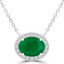 1 1/8 CTW Oval Green Emerald Oval Halo  Necklace in 14K White Gold With Diamond Accent on Chain (MDR220120)