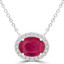 1 4/5 CTW Oval Red Ruby Oval Halo  Necklace in 14K White Gold With Diamond Accent on Chain (MDR220121)
