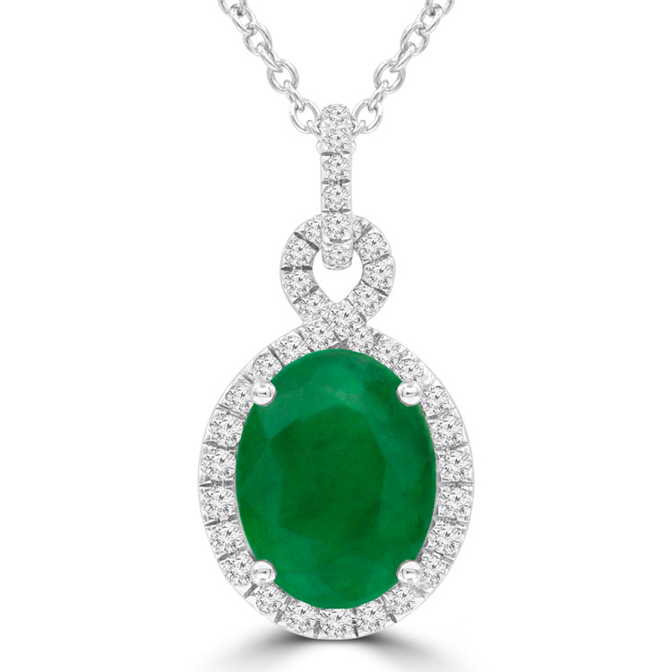 1 2/3 CTW Oval Green Emerald Infinity Halo Pendant Necklace in 14K White Gold (MDR220125)