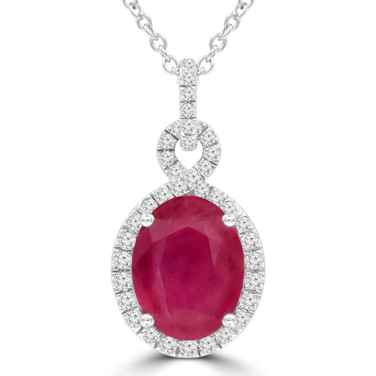 2 9/10 CTW Oval Red Ruby Infinity Halo Pendant Necklace in 14K White Gold (MDR220126)