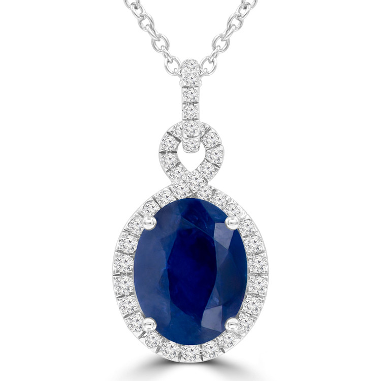 2 3/4 CTW Oval Blue Sapphire Infinity Halo Pendant Necklace in 14K White Gold (MDR220127)
