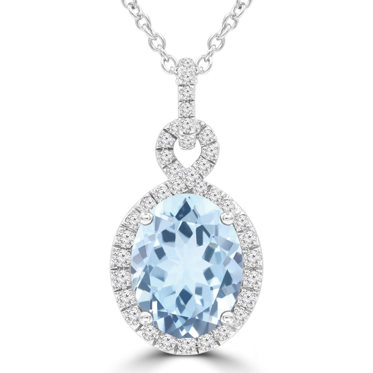 2 1/8 CTW Oval Blue Topaz Infinity Halo Pendant Necklace in 14K White Gold (MDR220128)