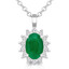 3/5 CTW Oval Green Emerald Floral Halo Pendant Necklace in 14K White Gold (MDR220130)