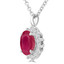 9/10 CTW Oval Red Ruby Floral Halo Pendant Necklace in 14K White Gold (MDR220131)
