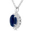 7/8 CTW Oval Blue Sapphire Floral Halo Pendant Necklace in 14K White Gold (MDR220132)