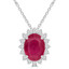 4 1/20 CTW Oval Red Ruby Oval Floral Halo Pendant Necklace in 14K White Gold (MDR220136)