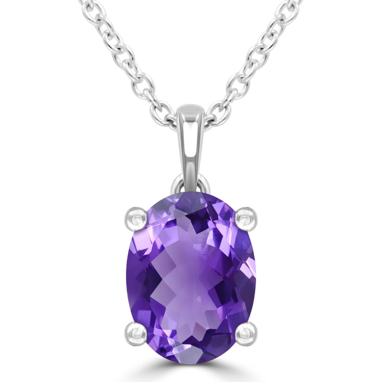 1 1/10 CTW Oval Purple Amethyst Solitaire Pendant Necklace in 14K White Gold (MDR220139)