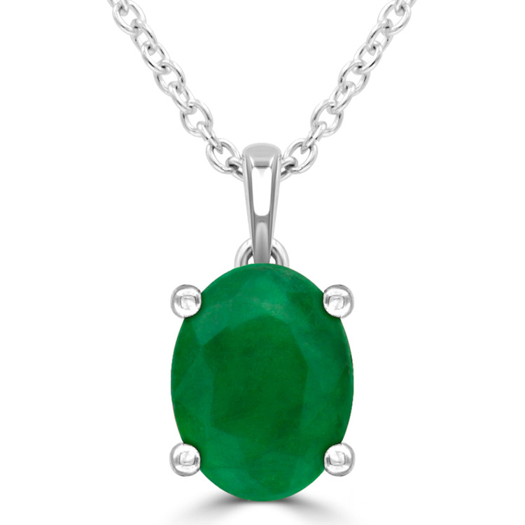1 1/10 CTW Oval Green Emerald Solitaire Pendant Necklace in 14K White Gold (MDR220140)