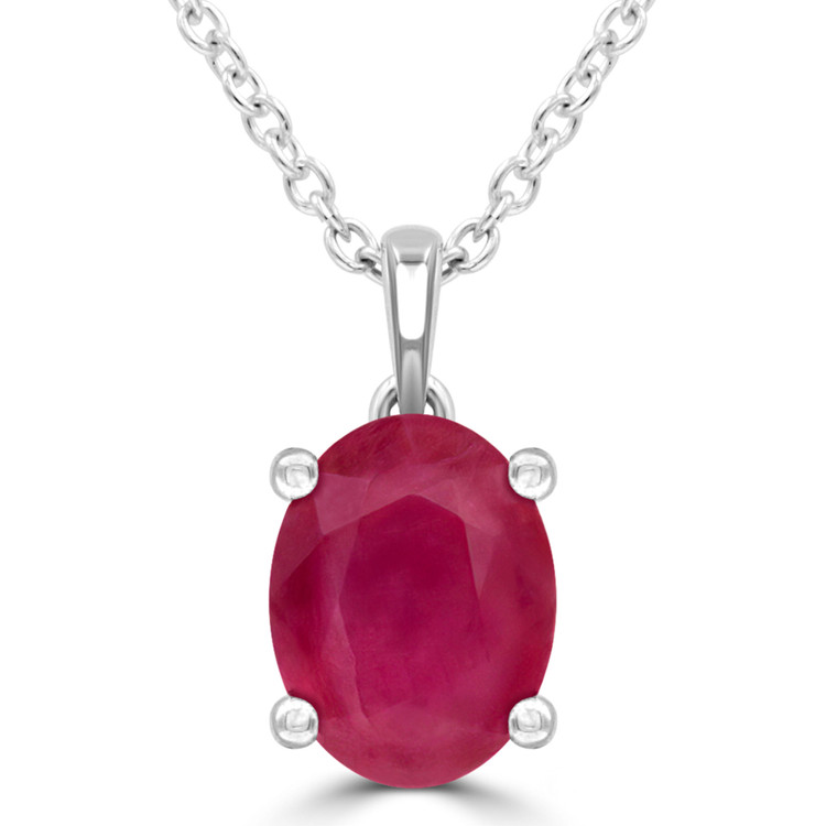 1 2/3 CTW Oval Red Ruby Solitaire Pendant Necklace in 14K White Gold (MDR220141)