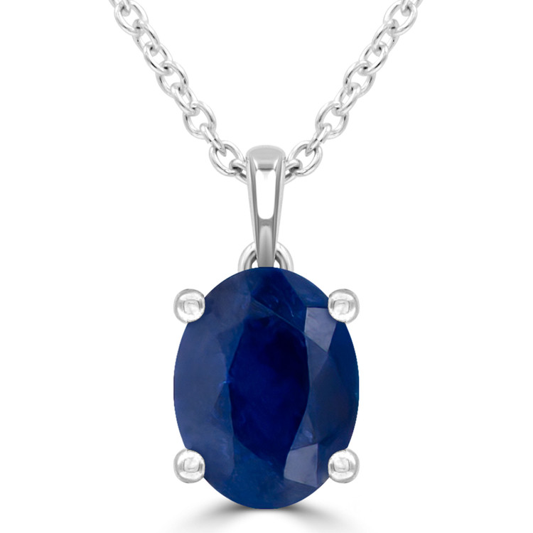 1 5/8 CTW Oval Blue Sapphire Solitaire Pendant Necklace in 14K White Gold (MDR220142)
