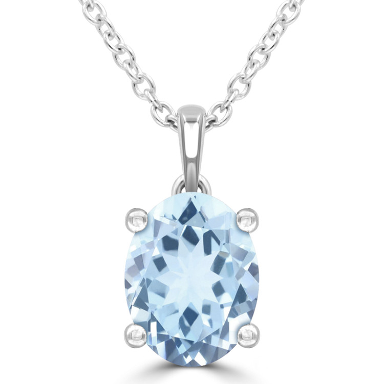 1 1/2 CTW Oval Blue Topaz Solitaire Pendant Necklace in 14K White Gold (MDR220143)