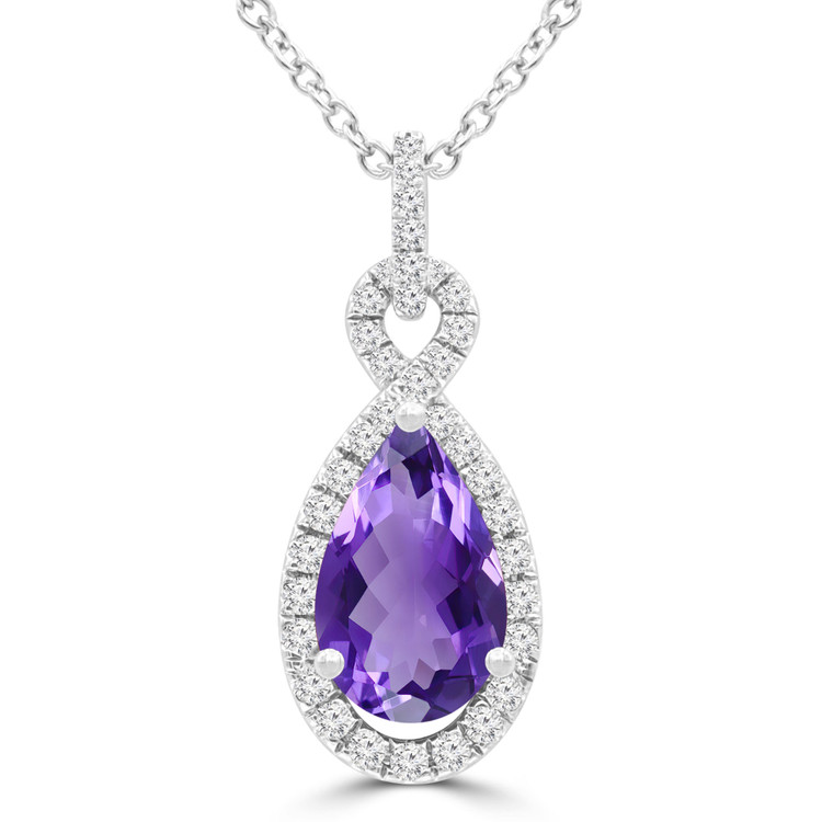 1 1/7 CTW Pear Purple Amethyst Infinity Halo Pendant Necklace in 14K White Gold (MDR220144)