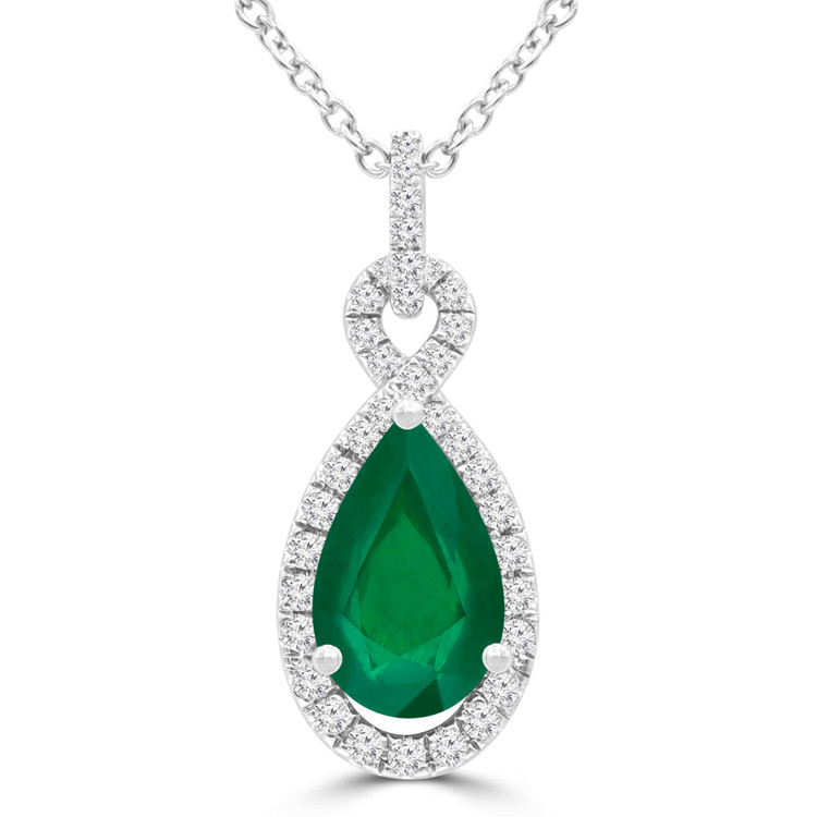 1 3/5 CTW Pear Green Emerald Infinity Halo Pendant Necklace in 14K White Gold (MDR220145)