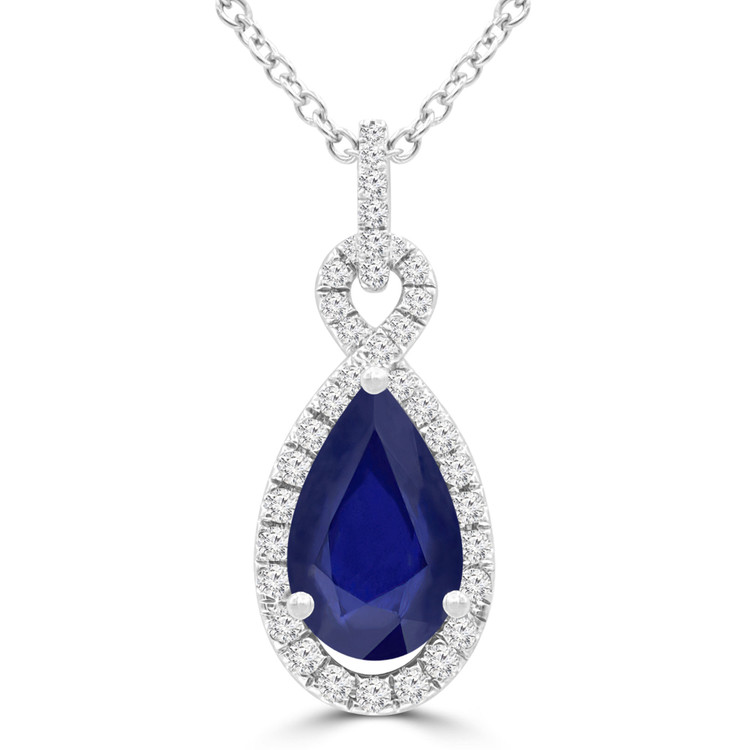 1 2/5 CTW Pear Blue Sapphire Infinity Halo Pendant Necklace in 14K White Gold (MDR220147)