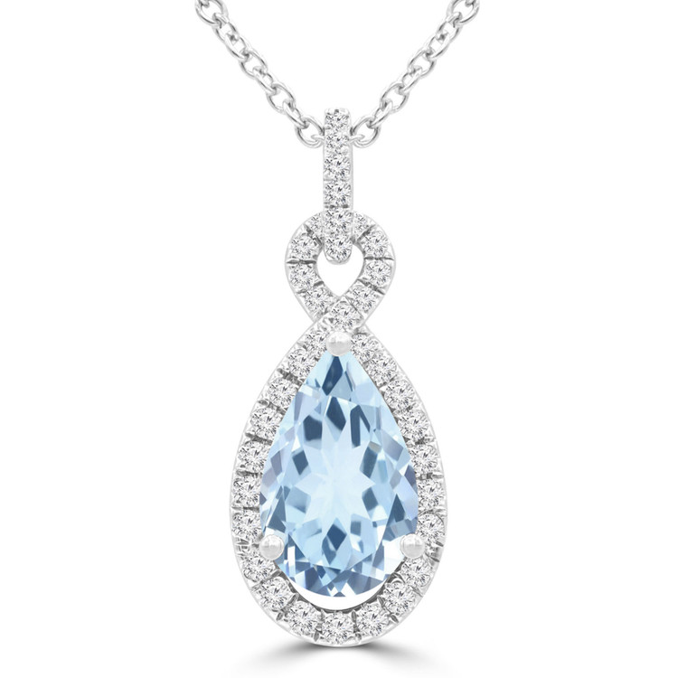 1 9/10 CTW Pear Blue Topaz Infinity Halo Pendant Necklace in 14K White Gold (MDR220148)