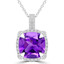 3 2/5 CTW Cushion Purple Amethyst Claw Prong Diamond Cushion Halo Pendant Necklace in 14K White Gold (MDR220149)