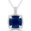 3 3/5 CTW Cushion Blue Sapphire Claw Prong Cushion Halo Pendant Necklace in 14K White Gold (MDR220152)