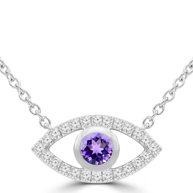 1/3 CTW Round Purple Amethyst Evil Eye Marquise Halo Necklace in 14K White Gold (MDR220164)