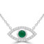 1/3 CTW Round Green Emerald Evil Eye Marquise Halo Necklace in 14K White Gold (MDR220165)
