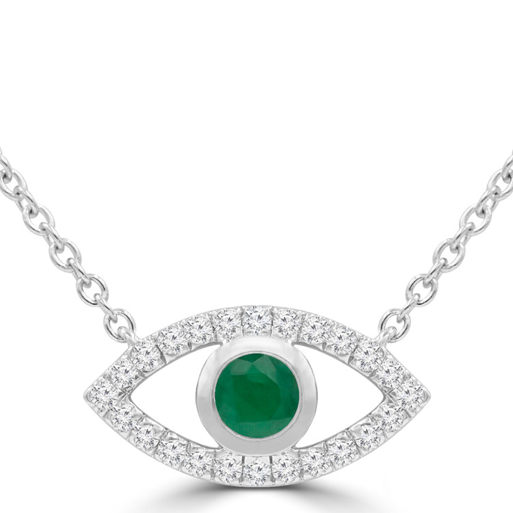 1/3 CTW Round Green Emerald Evil Eye Marquise Halo Necklace in 14K White Gold (MDR220165)