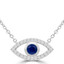 3/8 CTW Round Blue Sapphire Evil Eye Marquise Halo Necklace in 14K White Gold (MDR220167)