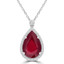 4 1/5 CTW Pear Red Ruby Pear Halo Pendant Necklace in 14K White Gold (MDR220176)