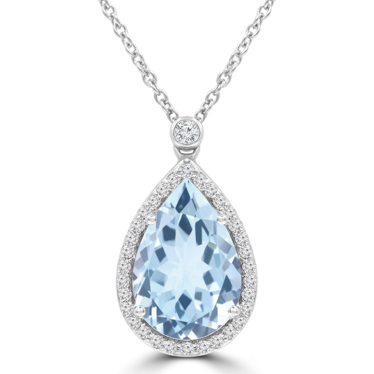 3 1/10 CTW Pear Blue Topaz Pear Halo Pendant Necklace in 14K White Gold (MDR220178)