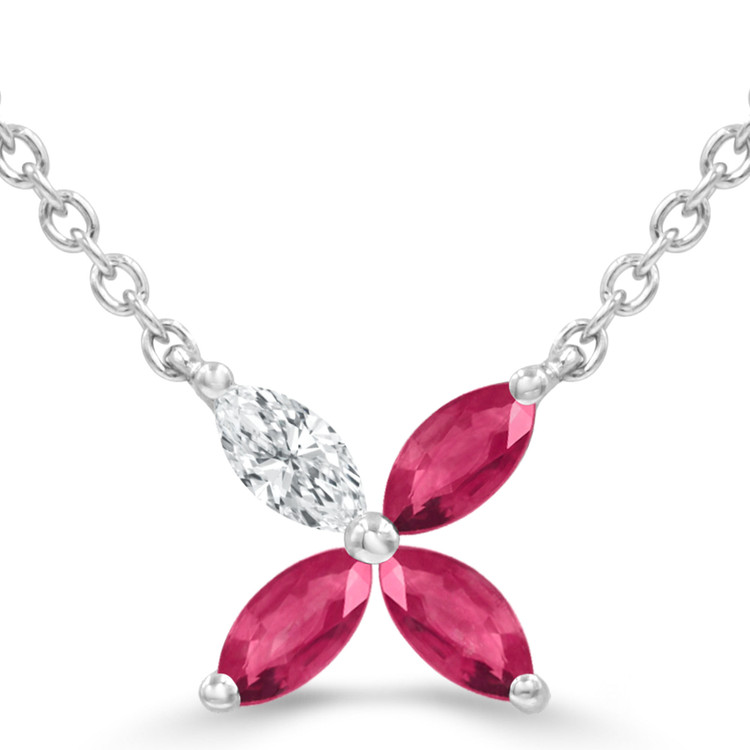 3/8 CTW Marquise Red Ruby Floral Necklace in 14K White Gold (MDR220181)
