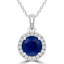 1 1/2 CTW Round Blue Sapphire Halo Pendant Necklace in 14K White Gold (MDR220187)