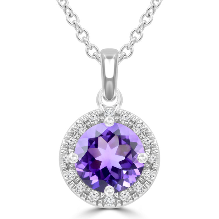 4/5 CTW Round Purple Amethyst Halo Pendant Necklace in 14K White Gold (MDR220188)