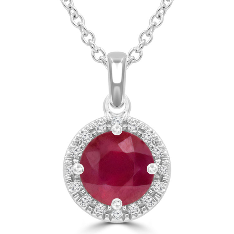 1 2/5 CTW Round Red Ruby Halo Pendant Necklace in 14K White Gold (MDR220189)
