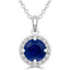 1 1/4 CTW Round Blue Sapphire Halo Pendant Necklace in 14K White Gold (MDR220190)