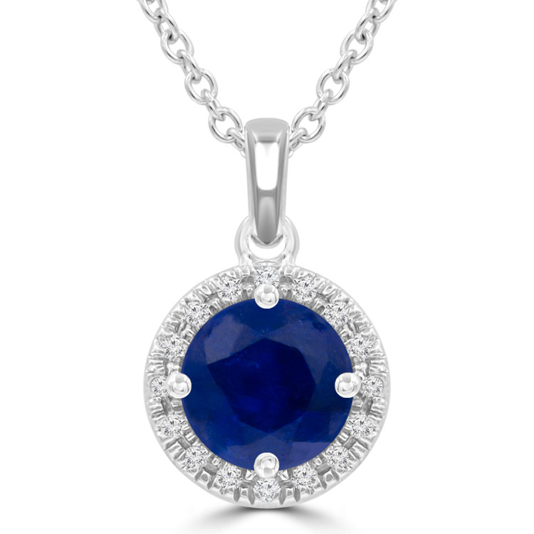 1 1/4 CTW Round Blue Sapphire Halo Pendant Necklace in 14K White Gold (MDR220190)