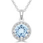 1 1/10 CTW Round Blue Topaz Halo Pendant Necklace in 14K White Gold (MDR220191)