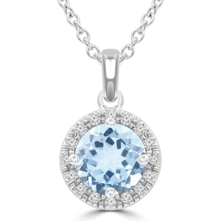 1 1/10 CTW Round Blue Topaz Halo Pendant Necklace in 14K White Gold (MDR220191)