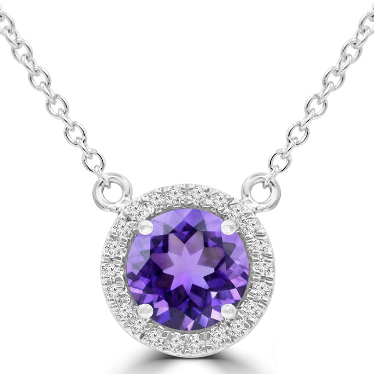 5/8 CTW Round Purple Amethyst Halo Necklace in 14K White Gold (MDR220192)