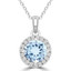 1 1/3 CTW Round Blue Topaz Halo Pendant Necklace in 14K White Gold (MDR220196)