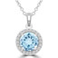 1 1/8 CTW Round Blue Topaz Halo Pendant Necklace in 14K White Gold (MDR220197)