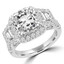 3 2/3 CTW Cushion Diamond Vintage Heart Detail Cushion Halo Three-Stone Engagement Ring in 18K White Gold (MD200155)