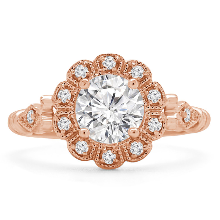 5/8 CTW Round Diamond Floral Vintage Halo Engagement Ring in 14K Rose Gold with Accents (MD200367)