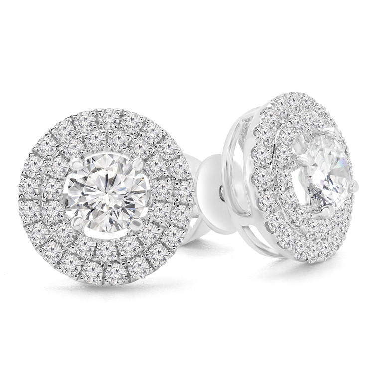 2 1/5 CTW Round Diamond Double Halo Stud Earrings in 18K White Gold (MD210075)